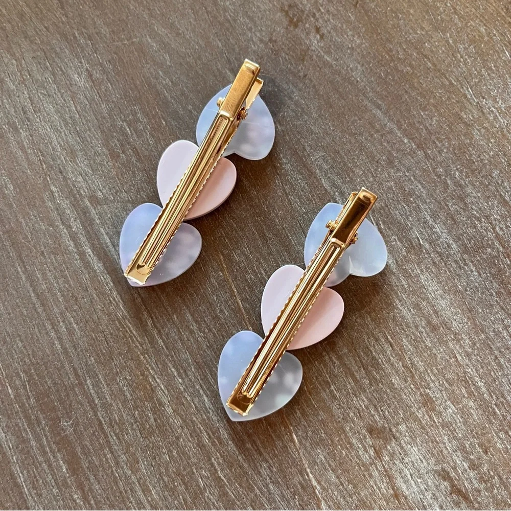Heart Hair Clips Pink And White